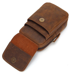 Cool Brown Leather Men's Cell Phone Holster Brown Belt Bag Belt Pouch For Men - iwalletsmen