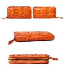 Vintage Brown Leather Men's Clutch Long Wallet Zipper Black Wristlet Wallet For Men - iwalletsmen