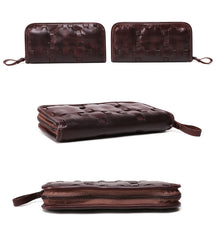 Vintage Brown Leather Men's Clutch Long Wallet Zipper Black Wristlet Wallet For Men - iwalletsmen