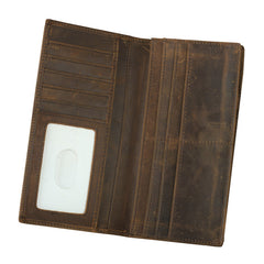 Vintage Brown Leather Men's Long Wallet Bifold Long Slim Wallet For Men - iwalletsmen