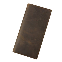 Vintage Brown Leather Men's Long Wallet Bifold Long Slim Wallet For Men - iwalletsmen