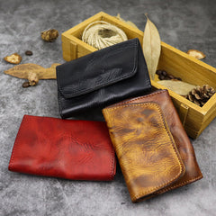 Vintage Brown Leather Men's Small Wallet Card Wallet Black billfold Front Pocket Wallet For Men - iwalletsmen