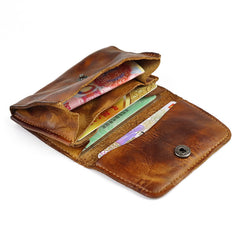 Vintage Brown Leather Men's Small Wallet Card Wallet Black billfold Front Pocket Wallet For Men - iwalletsmen