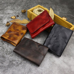 Vintage Brown Leather Men's Small Wallet Card Wallet Black billfold Front Pocket Wallet For Men - iwalletsmen