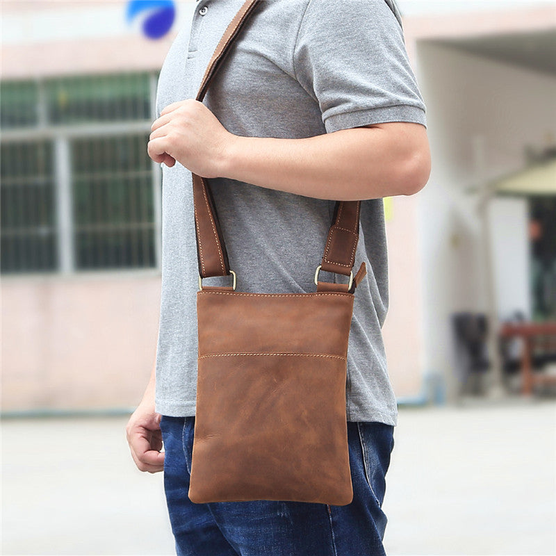 Vintage Mens Sling Bag in Leather, Brown