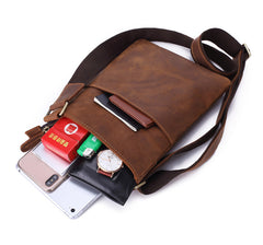 Vintage Brown Leather Men's Small Vertical Side Bag Small Messenger Bag For Men - iwalletsmen