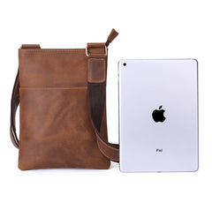 Vintage Brown Leather Men's Small Vertical Side Bag Small Messenger Bag For Men - iwalletsmen