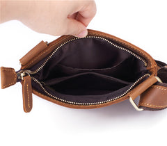 Vintage Brown Leather Men's Small Vertical Side Bag Small Messenger Bag For Men - iwalletsmen