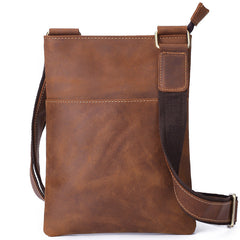 Vintage Brown Leather Men's Small Vertical Side Bag Small Messenger Bag For Men - iwalletsmen