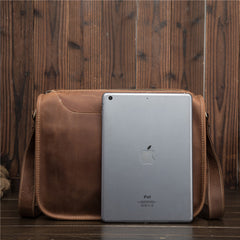 Vintage Brown Leather Men's Side Bag Coffee Courier Bag Shoulder Bag For Men - iwalletsmen