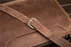 Vintage Brown Leather Men's Side Bag Coffee Courier Bag Shoulder Bag For Men - iwalletsmen