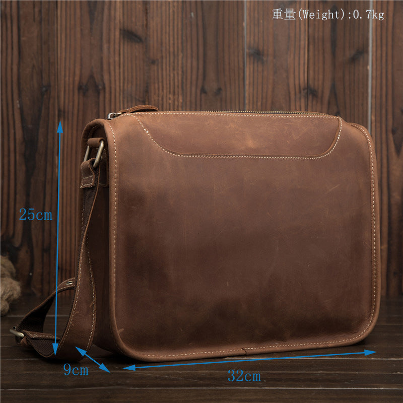 Vintage Brown Leather Men's Side Bag Coffee Courier Bag Shoulder Bag F ...