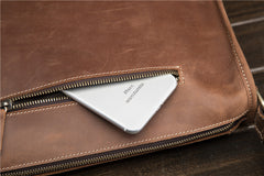 Vintage Brown Leather Men's Side Bag Coffee Courier Bag Shoulder Bag For Men - iwalletsmen