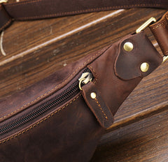 Vintage Brown Leather Men's Fanny Pack Waist Bag Brown Hip Pack Chest Bag For Men - iwalletsmen
