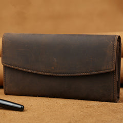 Cool Leather Wallet Men's Trifold Long Wallet Vintage Long Wallet For Men - iwalletsmen