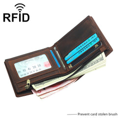 RFID Leather Mens Small Bifold Wallet billfold Wallets Front Pocket Wallets for Men - iwalletsmen