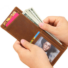 Vintage Brown Leather Men's Slim Small Bifold Wallet Front Pocket billfold Wallet For Men - iwalletsmen