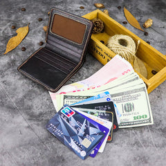 Vintage Leather Men's Bifold Small Wallet Front Pocket Wallet billfold Wallet For Men - iwalletsmen