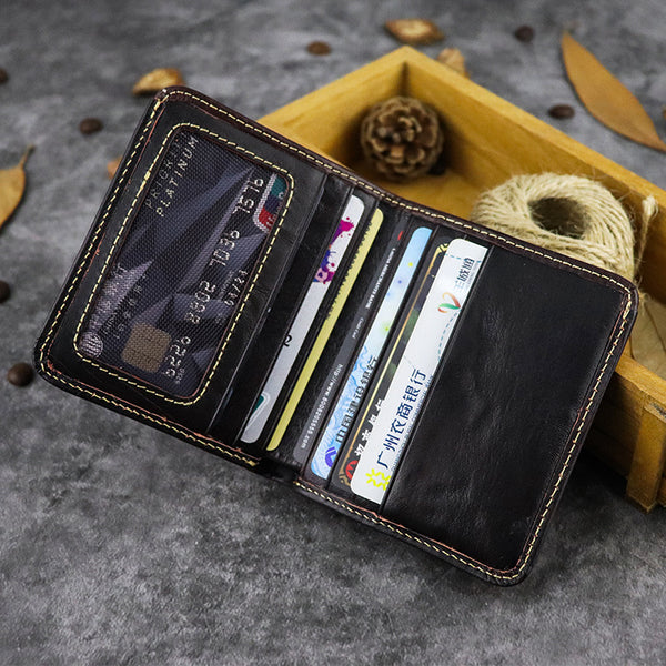 Vintage Leather Men's Bifold Small Wallet Front Pocket Wallet billfold Wallet For Men - iwalletsmen