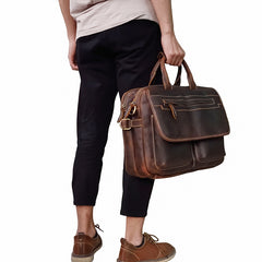 Vintage Leather Briefcase Handbag 14inch Laptop Bag Business Bag Shoulder Bags For Men - iwalletsmen
