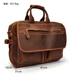 Vintage Leather Briefcase Handbag 14inch Laptop Bag Business Bag Shoulder Bags For Men - iwalletsmen