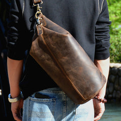 Cool Mens Leather Barrel Chest Bags Bucket Sling Bag One Shoulder Backpack For Men - iwalletsmen