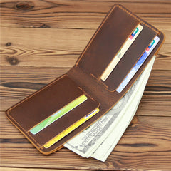 Coffee Leather Mens Slim Bifold Wallet Minimalism Wallets Billfold Wallet Front Pocket Wallet for Men