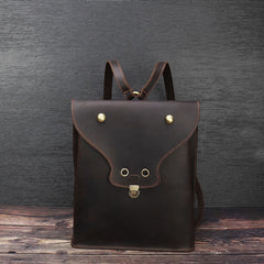 Black Slim Leather Mens Satchel Backpack Women Rucksack Vintage Leather School Backpack For Men