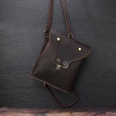 Black Slim Leather Mens Satchel Backpack Women Rucksack Vintage Leather School Backpack For Men