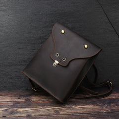 Black Slim Leather Mens Satchel Backpack Women Rucksack Vintage Leather School Backpack For Men