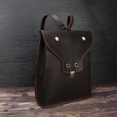 Black Slim Leather Mens Satchel Backpack Women Rucksack Vintage Leather School Backpack For Men
