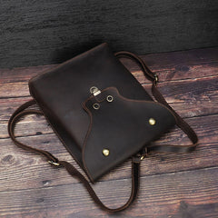 Black Slim Leather Mens Satchel Backpack Women Rucksack Vintage Leather School Backpack For Men