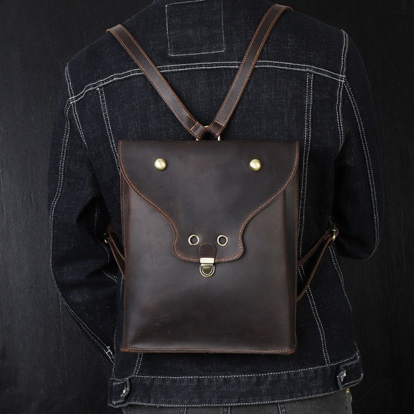 Slim Leather Mens Satchel Backpack Women Rucksack Vintage Leather School Backpack For Men