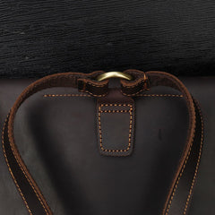 Brown Slim Leather Mens Satchel Backpack Women Rucksack Vintage Leather School Backpack For Men
