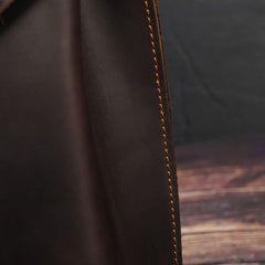Black Slim Leather Mens Satchel Backpack Women Rucksack Vintage Leather School Backpack For Men