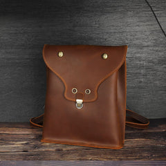 Black Slim Leather Mens Satchel Backpack Women Rucksack Vintage Leather School Backpack For Men