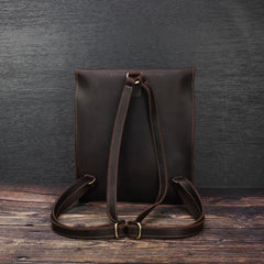 Black Slim Leather Mens Satchel Backpack Women Rucksack Vintage Leather School Backpack For Men