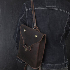Brown Slim Leather Mens Satchel Backpack Women Rucksack Vintage Leather School Backpack For Men