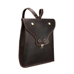 Black Slim Leather Mens Satchel Backpack Women Rucksack Vintage Leather School Backpack For Men