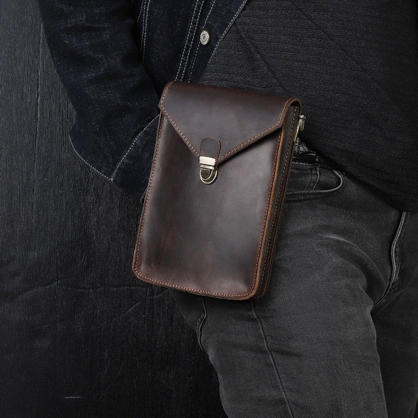 Slim Belt Pouch Leather Shoulder Bag Mens Waist Bag Coffee Crossbody Bag for Men