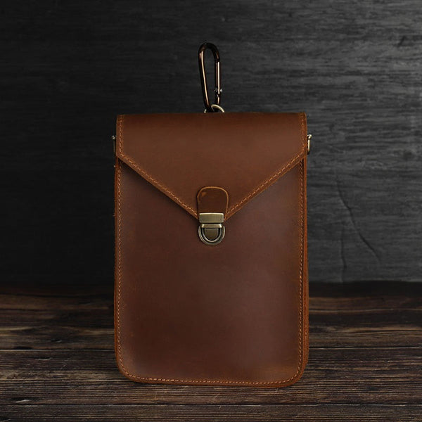 Brown Slim Belt Pouch Leather Shoulder Bag Mens Waist Bag Brown Crossbody Bag for Men
