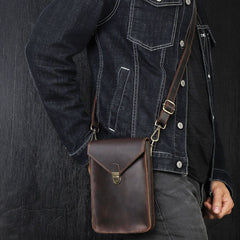 Slim Shoulder Bag Leather Belt Pouch Mens Waist Bag Coffee Crossbody Bag for Men