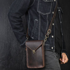 Brown Slim Belt Pouch Leather Shoulder Bag Mens Waist Bag Brown Crossbody Bag for Men
