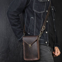 Slim Belt Pouch Leather Shoulder Bag Mens Waist Bag Coffee Crossbody Bag for Men