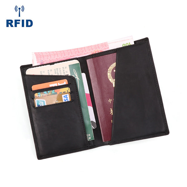 Slim Black RFID Men's Leather Bifold Dark Brown Passport Wallet Travel Wallet Ticket Wallet For Men - iwalletsmen