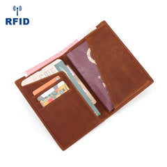 Slim Black RFID Men's Leather Bifold Dark Brown Passport Wallet Travel Wallet Ticket Wallet For Men - iwalletsmen
