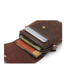 Small Leather Vertical Side Bag Leather Phone Crossbody Bag Mens Shoulder Bag for Men