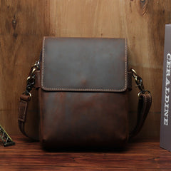 Small Leather Vertical Side Bag Leather Phone Crossbody Bag Mens Shoulder Bag for Men