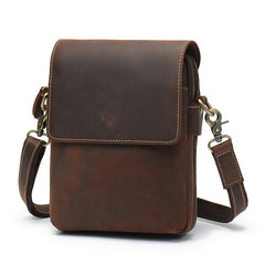 Small Leather Vertical Side Bag Leather Phone Crossbody Bag Mens Shoulder Bag for Men