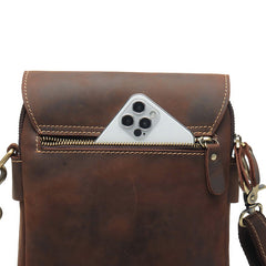Small Leather Vertical Side Bag Leather Phone Crossbody Bag Mens Shoulder Bag for Men